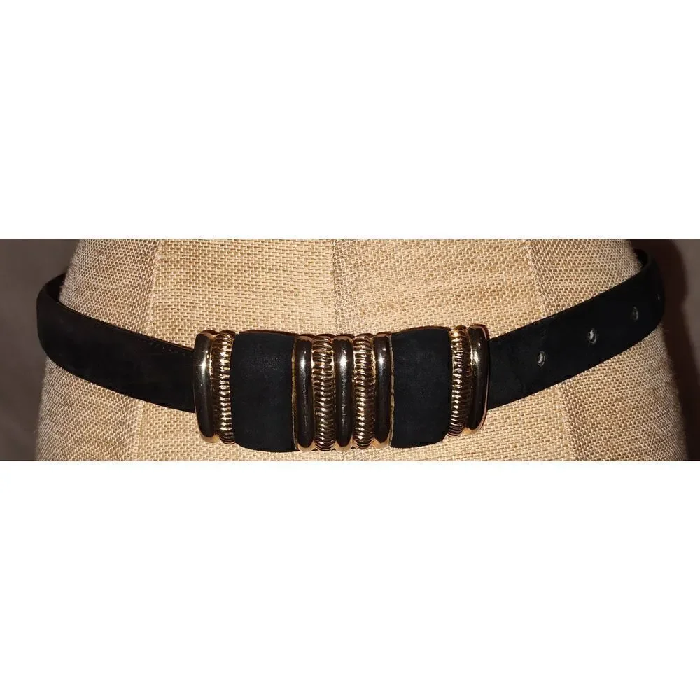 Leather Shop Genuine Leather women's belt # 2223 Size Small Black w gold hardwar